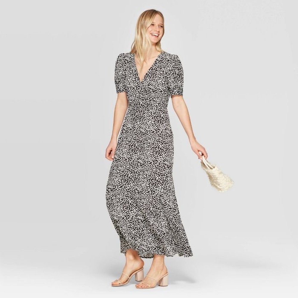 Who What Wear Polka Dot 3/4 Sleeve Maxi Dress